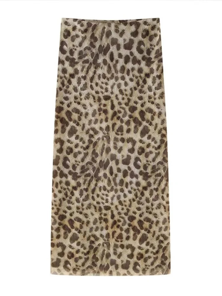 Womens Tulle Leopard Print Top